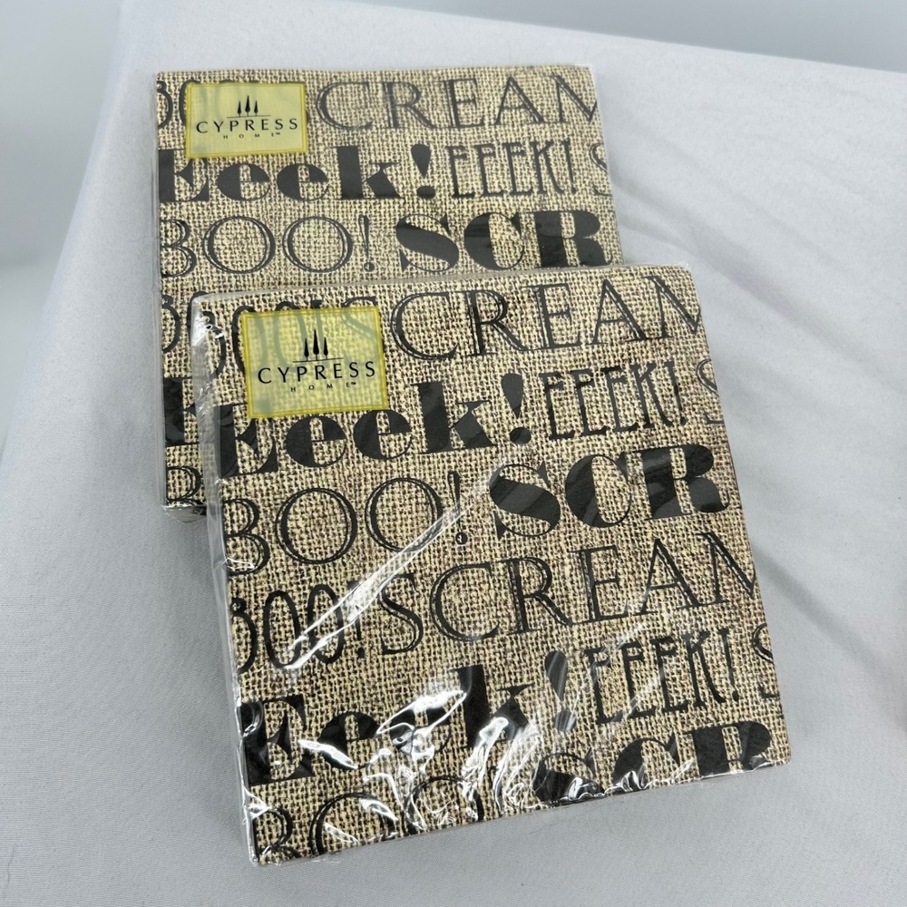 Cypress Home Halloween Napkins Cream Black Boo‎ Scream 2-Packs